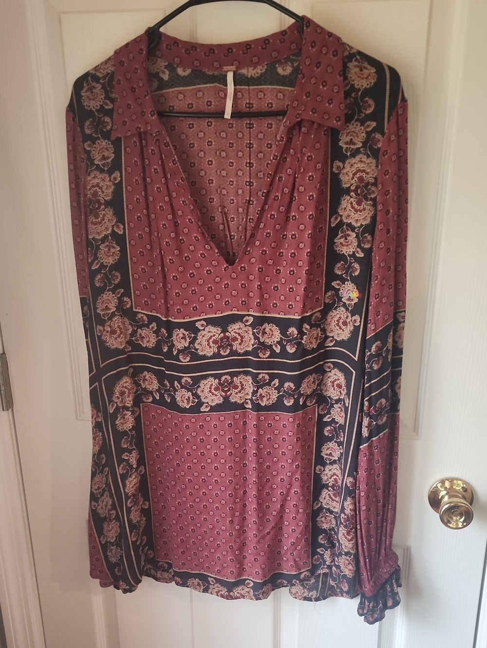 Free People Rust and Black Floral V-Neck Tunic